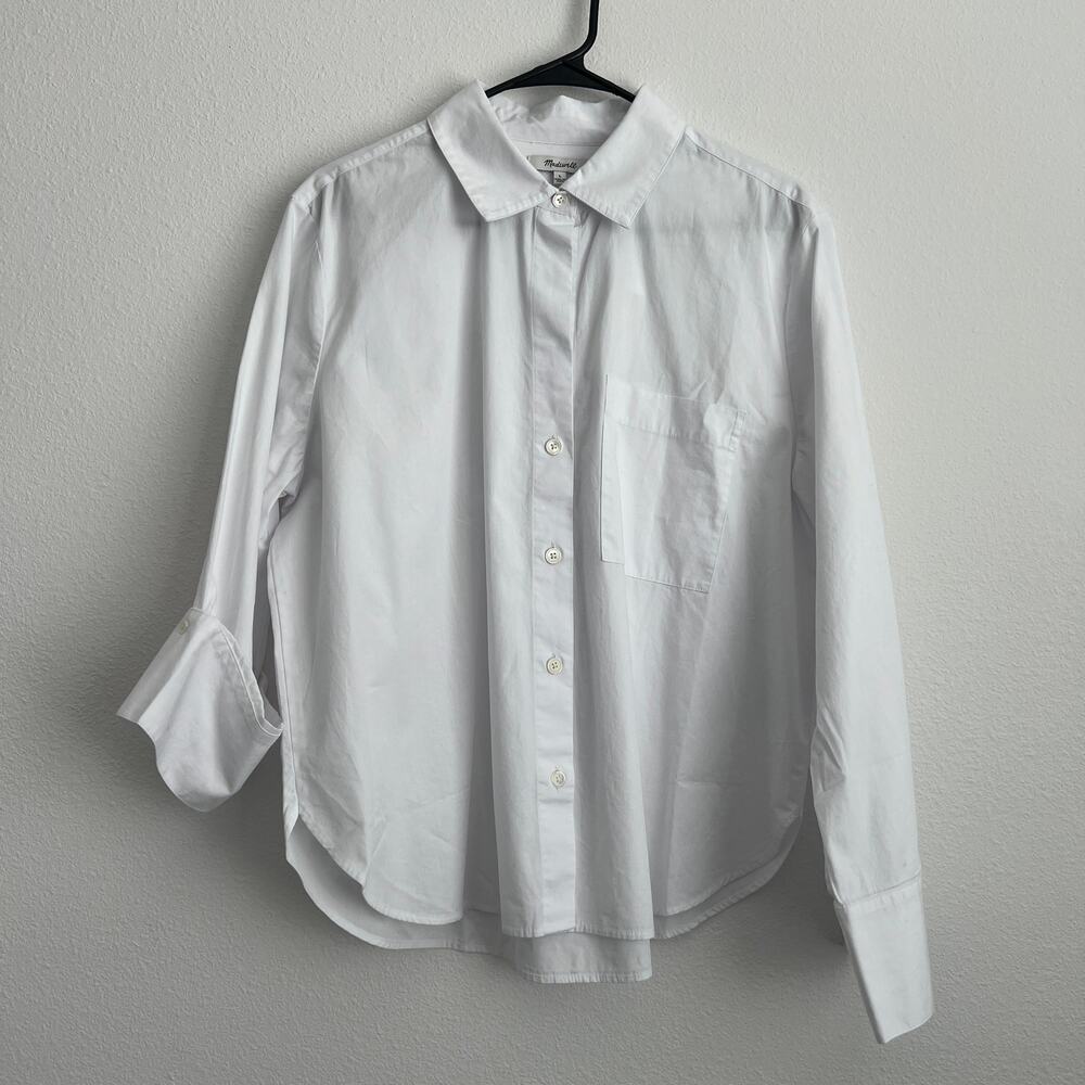 Madewell The Signature Y-Neck Shirt in Poplin Large White NX631